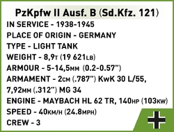 Německý lehký tank PzKpfw II Ausf. B (Sd.Kfz. 121) COBI 2596 - Limited Edition WW II 1:28