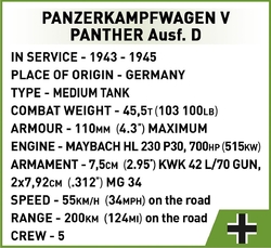 Nemecký stredný tank PzKpfw V PANTHER Ausf. G COBI 2713 - World War II - kopie