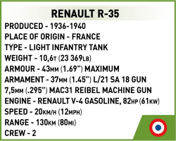 Francúzsky ľahký pechotny tank RENAULT R35 COBI 2553 - World War II - kopie