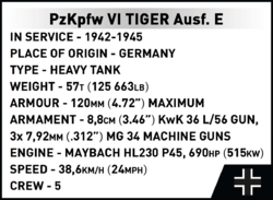 Německý tank PzKpfw VI TIGER Ausf. E COBI 2807 - Executive Edition WWII 1:12