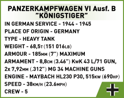 Nemecký ťažký tank PzKpfW VI ausf. B KÖNIGSTIGER (Tiger II) COBI 3112 - Limited Edition WW II 1:35 - kopie