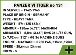 Nemecký tank Panzer VI TIGER 131 COBI 2588 - World War II 1:28 - kopie