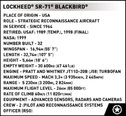 Amerikanisches strategisches Aufklärungsflugzeug Lockheed SR-71 Blackbird COBI 5891 - Streitkräfte 1:48