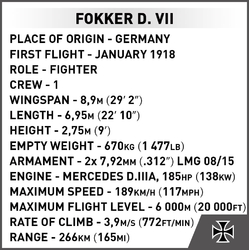 Německý dvouplošný stíhací letoun FOKKER D. VII COBI 2994 - Great War 1:32